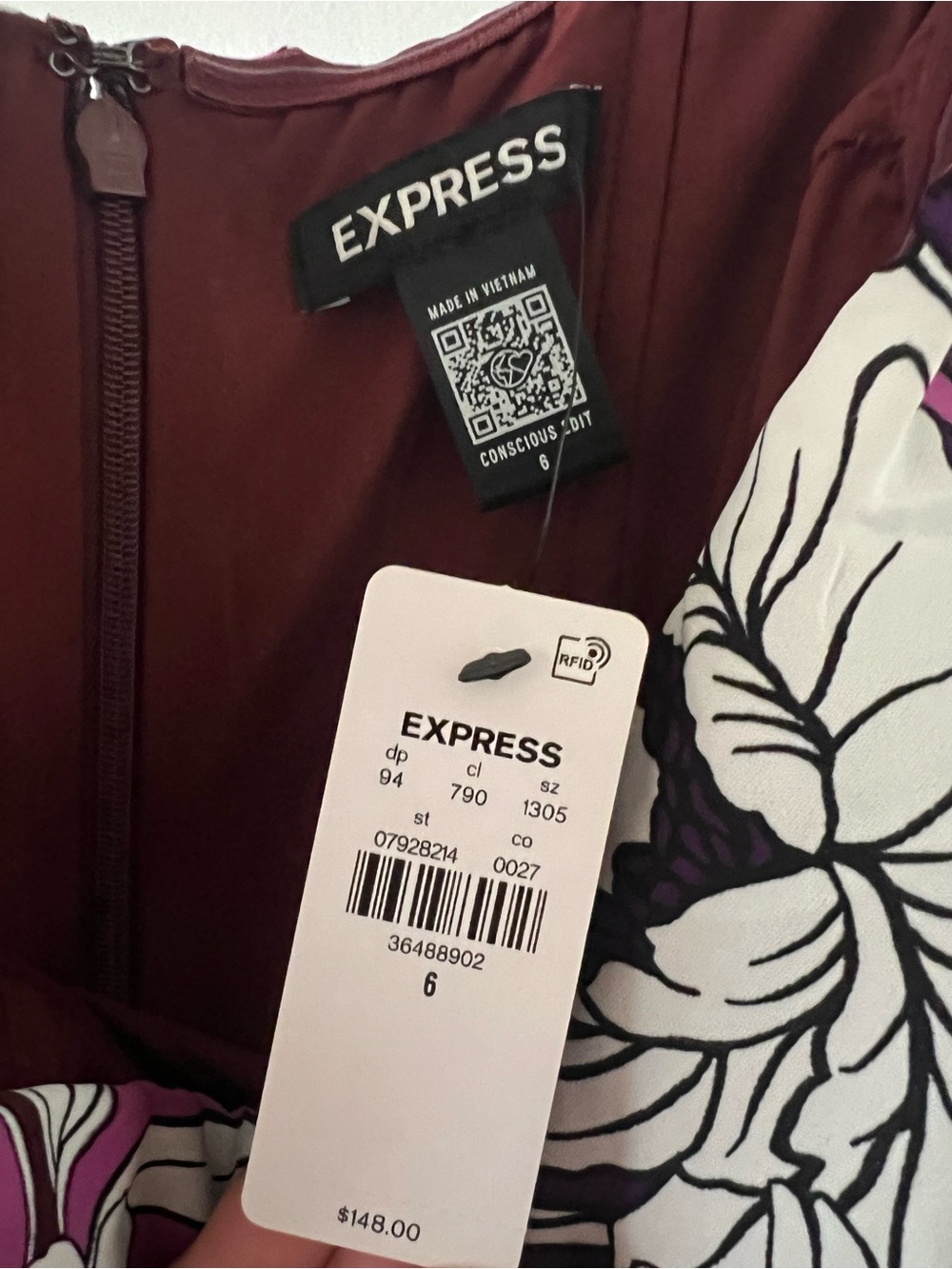 Express Strapless Floral Wide-Leg Jumpsuit in Burgundy with White & Pink Accents - Picture 2 of 5